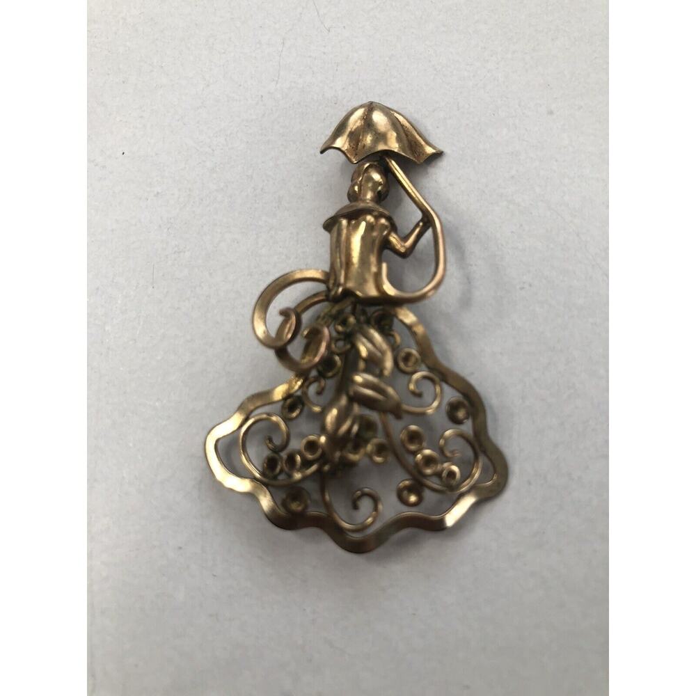Vtg Signed REGEL 1/20 12K GF Gold Filled Victorian Lady Unusual Pave Pin Brooch